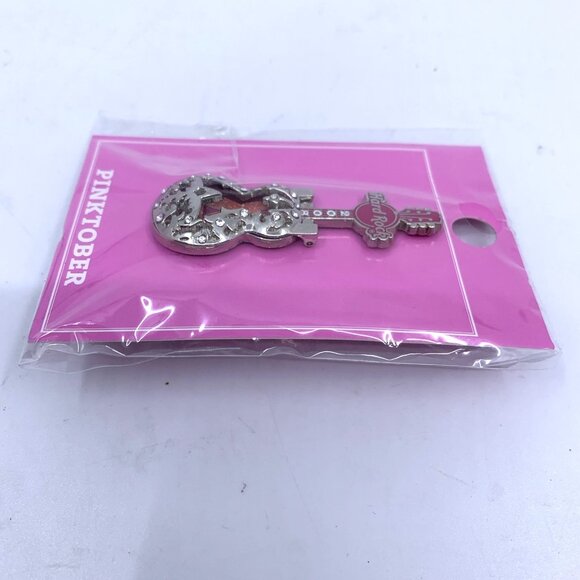 Hard Rock Cafe Pinktober Guitar Pin 2008 Hinged Front Breast Cancer Awareness - Picture 4 of 5